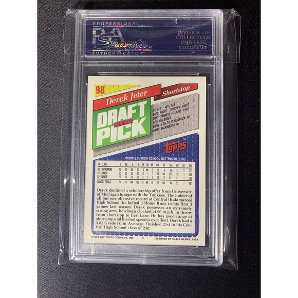 1993 Topps Derek Jeter #98 PSA 8 Graded 1992 Draft Pick Baseball Card NY Yankees - Picture 2 of 2